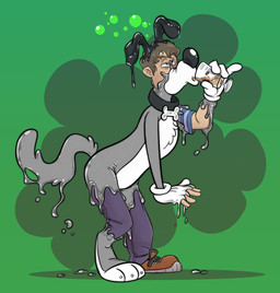 beverage bone_collar_tag collar collar_tag drunk goo_transformation male potion solo substance_intoxication toonification toony transformation transformation_potion nickwolf canid canine canis domestic_dog inkblot mammal