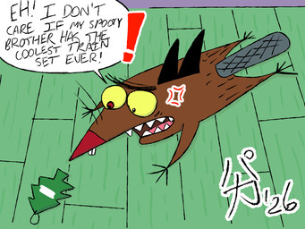 anthro lying lying_on_ground male on_front on_ground solo speech_bubble commonpolarity little_trees nickelodeon the_angry_beavers daggett_beaver beaver mammal rodent 2026 4:3