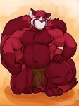 anthro balls belly biceps big_muscles biped blue_eyes bottomwear circumcised clothing crouching flaccid fur genitals humanoid_genitalia humanoid_penis ineffective_clothing kneeling loincloth looking_at_viewer male musclegut muscular muscular_anthro muscular_male pecs penis pose red_body red_fur slightly_chubby solo tail wardrobe_malfunction white_body white_fur grisser daiquiri_(daiquiripanda) ailurid mammal red_panda 3:4 hi_res