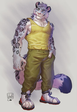 abs anthro biceps black_body black_eyebrows black_fur bottomwear claws clothing eyebrows feet fingers footwear fur green_bottomwear green_clothing green_pants grey_body grey_fur grey_spots hair looking_aside male markings muscular muscular_anthro muscular_male pants pecs pink_nose pink_paws sandals shirt shoelaces shoes simple_background sleveless_shirt smile sneakers solo spots spotted_body spotted_fur standing tail tank_top toeless_footwear toes topwear white_background white_body white_fur yellow_clothing yellow_shirt yellow_tank_top yellow_topwear lion21 felid leopard mammal pantherine snow_leopard digital_media_(artwork) hi_res