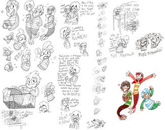 anthro barbel_(anatomy) blue_body blue_hair blue_scales braces brown_hair bubble clothing dialogue female fin frown green_body green_scales group hair hat headgear headwear light_body light_skin male mermaid_tail orange_body orange_scales red_hair scales smile split_form tan_body tan_skin teeth text toony trio underwater water wizard_hat genaleah disney fish_hooks bea_goldfishberg milo_(fish_hooks) oscar_(fish_hooks) aquatic betta_(genus) catfish cyprinid cypriniform fish goldfish gourami humanoid hybrid merfolk siamese_fighting_fish 2010 blue_theme cool_colors english_text hi_res sketch_page brother_(lore) brothers_(lore) sibling_(lore)