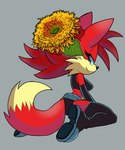 accessory anthro armwear blue_eyes boots clothing crop_top detached_sleeves eyelashes female flower flower_in_hair footwear fur hair hair_accessory kneeling legwear looking_back plant red_body red_hair shirt shoes smile solo sunflower tail thigh_boots thigh_highs topwear underwear yellow_body yellow_fur fuckwolfamy archie_comics sega sonic_the_hedgehog_(archie) sonic_the_hedgehog_(comics) sonic_the_hedgehog_(series) fiona_fox eulipotyphlan hedgehog mammal