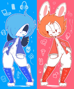 :> anthro band-aid band-aid_on_ear band-aid_on_face band-aid_on_leg band-aid_on_nose bandage bandage_on_face bandage_on_nose barefoot blue_background blue_eyes blue_eyeshadow blue_hair blush blush_lines bodily_fluids breasts clothed clothing duo exposed_breasts eyeshadow feet female freckled_ears freckled_face freckled_legs freckled_thighs freckles fur genitals hair keikogi leg_guards legwear makeup martial_arts_uniform navel nipples open_keikogi orange_hair panties panty_shot piercing pink_nipples red_background red_eyes simple_background small_breasts sportswear sweat tail thick_thighs topwear underwear vulva white_body white_fur wide_hips usagibun1 bosho_(usagibun1) rylee_(usagibun1) lagomorph leporid mammal rabbit 2022 digital_media_(artwork)