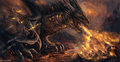 4_fingers aircraft amber_eyes ambiguous_gender balloon battle breath_powers burning_building claws detailed_background elemental_manipulation feral fingers fire fire_breathing fire_manipulation group horn hot_air_balloon inflatable long_mouth membrane_(anatomy) membranous_wings mountain no_sclera nude open_mouth outside pupils shaped_balloon sharp_teeth size_difference slit_pupils smoke snout solo_focus sun teeth vehicle village wings flashw mythology dragon mythological_creature mythological_scalie scalie 2015 detailed digital_media_(artwork) digital_painting_(artwork) hi_res painting_(artwork)