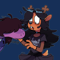 alternative_fashion ambiguous_gender anthro antlers belt black_hair bottomwear brown_body buckteeth choker clothed clothing duo eyelashes female fishnet_clothing fishnet_topwear freckles fur goth hair horn jewelry necklace shirt tail teeth text toony topwear discount-supervillain deltarune undertale_(series) noelle_holiday susie_(deltarune) deer mammal new_world_deer reindeer reptile scalie 1:1 alpha_channel digital_media_(artwork)