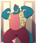 anthro flexing male musclegut muscular solo fullbodywolf nintendo pokemon bubbagatr crocodilian feraligatr generation_2_pokemon pokemon_(species) reptile scalie 5:6 absurd_res hi_res