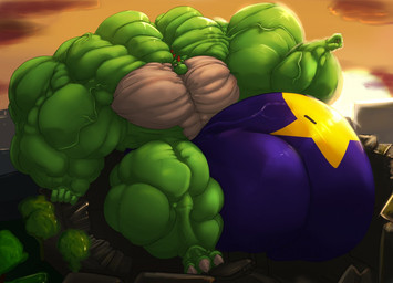 anthro balls big_balls big_bulge big_muscles big_penis building bulge destruction flexing genitals huge_balls huge_bulge huge_muscles huge_penis hyper hyper_balls hyper_bulge hyper_genitalia hyper_muscles hyper_penis looking_at_viewer male muscular muscular_anthro muscular_male penis plant small_head solo sunset tiny_head tree vein fierglief mario_bros nintendo uspats green_yoshi yoshi