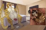 after_sex anthro balls belly big_belly blue_eyes bodily_fluids cum cum_in_ass cum_inside duo feet genital_fluids genitals huge_belly hyper hyper_belly internal male male/male male_pred male_prey paws penis soft_vore vore wings sammy73 felid hybrid mammal pantherine tiger