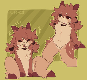 ambiguous_gender anthro belly brown_body brown_eyes brown_fur chest_tuft emanata fur happy hooves horn navel nude_anthro open_:3 simple_background sitting slightly_chubby slightly_chubby_anthro smile solo tuft ruedeath rowan_(ruedeath) bovid caprine goat mammal 2025 hi_res nonbinary_(lore)