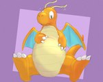 5:4 ambiguous_gender antennae_(anatomy) belly claws dragonite featureless_crotch feet generation_1_pokemon hi_res horn kiroc looking_at_belly mythological_creature mythological_scalie mythology nintendo orange_body orange_horn pokemon pokemon_(species) purple_background scalie semi-anthro simple_background slightly_chubby solo tail wings worried worried_face worried_look