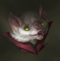 ambiguous_gender fur green_eyes open_mouth simple_background solo teeth tongue white_body white_fur kuroi-kisin bat leaf-nosed_bat mammal microbat vampire_bat yangochiropteran digital_media_(artwork)