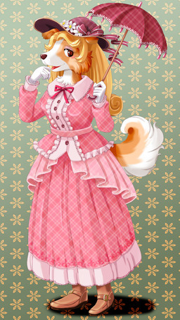 anthro clothed clothing dress female floppy_ears fully_clothed hair hat headgear headwear kemono long_dress long_hair noblewoman solo umbrella edmol 2014 hi_res