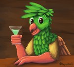 alcohol anthro avian_feet beak beverage brown_eyes cocktail cocktail_glass container cup drinking_glass feathered_crest feathered_wings feathers glass glass_container glass_cup green_body head_crest male martini open_mouth solo tongue tongue_out wings gyrotech mythology kalimu_(summerium) avian gryphon mythological_avian mythological_creature hi_res