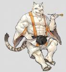 abs anthro clothed clothing fur kemono male muscular muscular_anthro muscular_male pecs simple_background solo stripes white_body white_fur rpbbw domestic_cat felid feline felis mammal 2018 digital_media_(artwork) letterbox