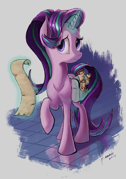 bag female feral horn purple_eyes scroll simple_background solo plainoasis friendship_is_magic hasbro my_little_pony mythology starlight_glimmer_(mlp) equid equine mammal mythological_creature mythological_equine unicorn 2017 hi_res