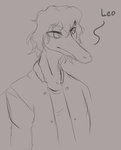 anthro clothing hair jacket long_snout male short_hair snout solo topwear taiarts goodbye_volcano_high leo_(gvh) dinosaur liopleurodon marine plesiosaur pliosaur prehistoric_species reptile scalie 2024 black_and_white monochrome sketch