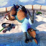 animal_genitalia anthro bandoneon bathing cloaca clothing discarded_clothing feet genitals lounging male musical_instrument nude partially_submerged raised_leg sky solo spread_legs spreading talons teasing toes water wet liosoun breath_of_the_wild nintendo the_legend_of_zelda kass_(tloz) avian bird rito 1:1 hi_res