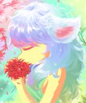 anthro clothed clothing eyes_closed female flower fur hair plant solo white_body white_fur white_hair hydrabb mammal 2020 5:6 absurd_res digital_media_(artwork) hi_res lineless