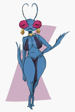 2_antennae 3_fingers abstract_background antennae_(anatomy) antennae_piercing antennae_ring anthro bare_shoulders bent_arm big_breasts big_eyes bikini bikini_top biped black_bikini black_bikini_top black_bottomwear black_clothing black_loincloth black_swimwear blue_antennae blue_body blue_breasts blue_lips bottomwear breasts cleavage clothed clothed_anthro clothed_female clothing collar compound_eyes deep_navel ear_piercing ear_ring female fingers front_view furgonomic_piercing furgonomics glistening glistening_breasts glistening_legs glistening_thighs gold_(metal) gold_collar hand_on_hip hand_on_own_hip legs_together light_body lips loincloth looking_at_viewer mature_anthro mature_female metal_collar monotone_body monotone_breasts navel no_irises piercing pose pupils red_sclera ring_piercing skimpy smile smiling_at_viewer solo standing swimwear text thick_lips thick_thighs two-piece_swimsuit unusual_pupils jeteggs image_comics invincible_(image_comics) andressa arthropod insect thraxan 2025 absurd_res artist_name digital_drawing_(artwork) digital_media_(artwork) full-length_portrait hi_res pinup portrait
