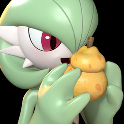 3_fingers ambiguous_gender black_background chest_spike fingers food fruit glistening glistening_eyes green_body green_hair hair holding_food holding_fruit holding_object open_mouth open_smile plant pseudo_hair red_eyes simple_background smile solo spikes spikes_(anatomy) white_body bot1684127 nintendo pokemon gardevoir generation_3_pokemon humanoid pokemon_(species) 1:1 2026 3d_(artwork) blender_(artwork) digital_media_(artwork) hi_res