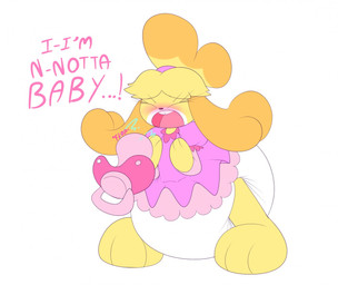 ageplay airborne_object anthro big_diaper blush clean_diaper clothed clothing dialogue diaper diaper_under_clothing dress exposed_diaper eyes_closed falling_object female flopping frilly fur huge_diaper infantilism motion_onomatopoeia onomatopoeia open_mouth pacifier roleplay simple_background solo sound_effects stuttering talking_to_viewer text wearing_diaper white_background yellow_body yellow_fur sir-dancalot animal_crossing nintendo isabelle_(animal_crossing) canid canine canis domestic_dog mammal shih_tzu toy_dog english_text