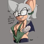 anthro big_breasts braces breasts cleavage clothed clothing evening_gown eyewear female glasses leggings legwear navel nerd skimpy solo wings inuyuru sega sonic_the_hedgehog_(series) rouge_the_bat bat mammal 1:1 hi_res sketch