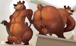 abstract_background anthro anus backsack balls bent_over big_balls big_butt big_penis brown_body brown_fur butt cutaway fur genitals glans grin holding_object holding_towel huge_butt humanoid_genitalia humanoid_penis looking_at_viewer looking_back male musk overweight overweight_male penis perineum presenting presenting_anus presenting_hindquarters pubes short_tail smile solo standing tail teeth towel jumpy_jackal open_season boog_(open_season) bear brown_bear grizzly_bear mammal ursine absurd_res hi_res