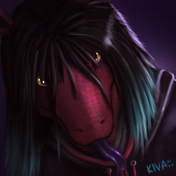ambiguous_gender anthro black_clothing black_hoodie black_topwear clothing forked_tongue hair hoodie looking_at_viewer multicolored_hair purple_background purple_tongue red_body red_scales scales simple_background solo tongue tongue_out topwear two_tone_hair conditional_dnp kiva~ kiva_(kiva) lizard reptile scalie 1:1 2015 headshot_portrait icon portrait