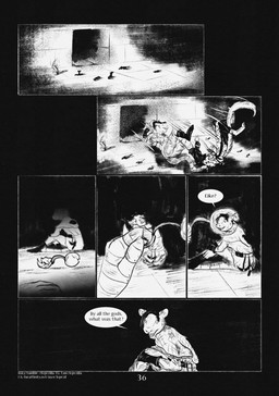 6_panel_comic anthro biped black_eyes black_hair black_text clothed clothing dialogue duo eyes_closed eyewear fingers glasses gloves hair handwear holding_eyewear holding_glasses holding_object male motion_lines open_mouth page_number question_mark sharp_teeth speech_bubble tail talking_to_another teeth text torch white_sclera leprzil domestic_cat felid feline felis mammal murid murine oriental_shorthair rat rodent 2026 artist_name comic english_text hi_res monochrome