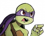 2017 anthro bust_portrait clothing donatello_(tmnt) gesture hand_gesture hand_wraps inkyfrog kerchief male mask missing_tooth noseless open_mouth pointing portrait red_eyes reptile scalie shell simple_background solo teenage_mutant_ninja_turtles turtle white_background wraps