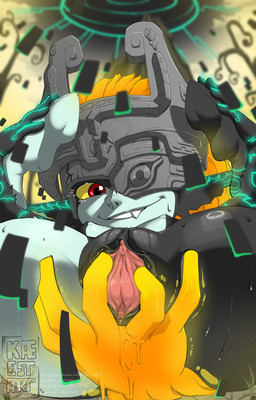 armor black_body bodily_fluids breasts clothing eyelashes featureless_feet feet female front_view fused_shadow genitals green_markings grey_body hair headgear headwear helmet humanoid_pointy_ears inner_labia long_inner_labia looking_at_viewer lying markings nipple_outline nude on_back one_eye_obstructed orange_hair pink_vulva pointy_ears prehensile_hair presenting presenting_vulva red_eyes small_breasts smile snaggle_tooth solo spread_legs spread_vulva spreading sweat sweatdrop thick_thighs vulva wide_hips yellow_sclera kae'est nintendo the_legend_of_zelda twilight_princess midna humanoid imp twili hi_res