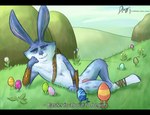 anthro black_bars day detailed_background easter_egg genitals grass holidays lying male nature nude on_side outside penis pink_penis plant relaxed_expression solo diam_snow dreamworks easter rise_of_the_guardians e._aster_bunnymund easter_bunny lagomorph leporid mammal rabbit letterbox