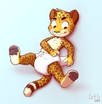 aged_down ambiguous_gender anthro clothing diaper diaper_change lying on_back pawpads solo spread_legs spreading tongue tongue_out unfastened_diaper young young_anthro iztli iztli_(iztli) felid jaguar mammal pantherine 2023 hi_res