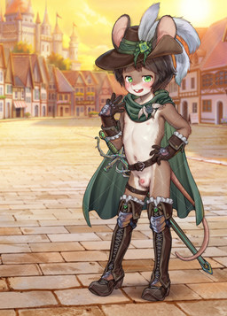 animal_genitalia anthro armor balls belt blush boots brick_path brooch brown_hair buckteeth building cape castle city city_background clothing day fanning fanning_self flaccid footwear frilly fur genitals gloves green_eyes hair handwear hat headgear headwear house knee_pads legwear looking_at_viewer male male_anthro melee_weapon multicolored_body multicolored_fur navel nipples outside penis renaissance_architecture sheath shoes solo sunset sword tan_body tan_fur teeth thigh_boots thigh_highs thigh_strap timber_framed_architecture two_tone_body two_tone_fur weapon white_body white_fur young young_anthro young_male blackmoon1504 billa_(billabo) mammal mouse murid murine rodent 2025 censored hi_res mosaic_censorship watermark