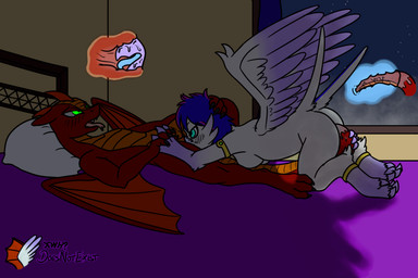 anthro beak_in_cloaca blue_insides bodily_fluids cloaca_juice cloacal cloacal_penetration cloacalingus eyewear feathers female female/female genital_fluids glasses glowing glowing_eyes oral penetration red_body red_scales scales sex tail tail_fetish tail_in_cloaca tail_insertion tail_play white_body white_feathers doesnotexist xujintsguardian mythology silverwing_swallow avian bird dragon hirundinid mythological_creature mythological_scalie oscine passerine scalie swallow_(bird) hi_res