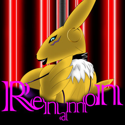 anthro big_breasts black_lips blue_eyes bra breasts clothing collar ear_piercing ear_ring female fur glowing glowing_eyes lips piercing pole ring_piercing smile solo thick_lips underwear yellow_body yellow_fur signum-factorem bandai_namco digimon renamom_(character) digimon_(species) renamon 1:1 absurd_res digital_media_(artwork) hi_res