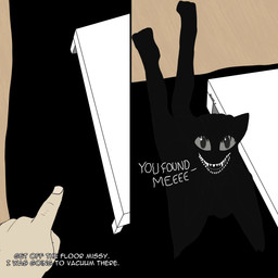 5_fingers anthro black_body black_fur black_hair breasts carpet claws duo fangs female finger_claws fingers floor fur furniture gesture grey_eyes hair hand_gesture hands_on_chin legs_up lying nude on_front pointing small_breasts smile table teeth text quake-1 missy_(napalm_express) mammal wolficus 1:1 absurd_res digital_media_(artwork) english_text hi_res
