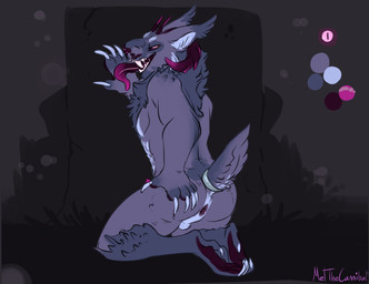 accessory anthro anus balls butt erection fur furgonomics genitals grey_body grey_fur horn jewelry kneeling long_tongue looking_at_viewer male male_anthro nude nude_anthro nude_male open_mouth open_smile penis pink_penis presenting presenting_anus presenting_hindquarters ring smile solo tail tail_accessory tail_jewelry tail_ring teeth tongue tongue_out meldritchhorror demon felid feline lynx mammal 2017