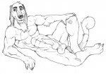 abs animal_genitalia animal_penis anthro anthrofied balls biceps biped canine_genitalia canine_penis claws erection fur genitals knot lying male muscular muscular_anthro muscular_male nude on_back pecs penis pose presenting sheath solo spread_legs spreading toe_claws unknown_artist johnny_test_(series) dukey canid canine canis domestic_dog mammal black_and_white monochrome sketch