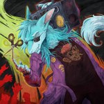 abstract_background anthro black_background blood blue_body blue_fur bodily_fluids boombox clothing eyewear fur glasses holding_object male robe scissors shirt simple_background solo sunglasses teeth topwear taski_guru postal_(series) running_with_scissors_(company) sergal 1:1