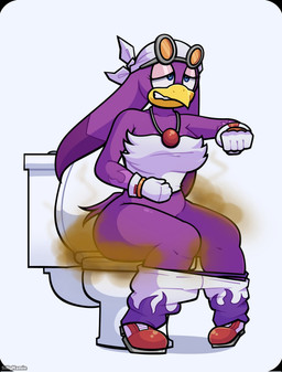 5_fingers accessory anthro beak blue_pupils bottomwear bottomwear_down bracelet butt clothed clothing eyewear eyewear_on_head fart fart_cloud feathers female fingers footwear gloves handwear headband implied_scat jewelry necklace panties panties_down pants pants_down partially_clothed pattern_bottomwear pattern_clothing pattern_pants pooping pupils purple_body purple_clothing purple_feathers purple_panties purple_underwear red_clothing red_footwear red_shoes relieved shoes simple_background sitting sitting_on_toilet solo tail toilet toilet_bowl toilet_lid toilet_seat toilet_use underwear underwear_down white_background white_body white_feathers white_sclera sillynamie sega sonic_riders sonic_the_hedgehog_(series) wave_the_swallow avian bird hirundinid oscine passerine swallow_(bird) hi_res