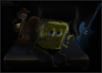anthro bass_guitar bed blush bracelet breasts butt cigarette clothing duo female furniture guitar jewelry looking_at_viewer male musical_instrument nipples plucked_string_instrument sitting smile smoking smoking_cigarette spiked_bracelet spikes string_instrument tail underwear stepanda nickelodeon spongebob_squarepants sandy_cheeks spongebob_squarepants_(character) aquatic eastern_grey_squirrel grey_squirrel mammal rodent sciurid sea_sponge tree_squirrel 2010