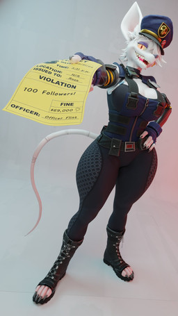 anthro breasts candy cleavage clothed clothing dessert eyelashes eyeshadow female food freckled_face freckles fur hair hair_over_eye half-closed_eyes hand_on_hip lollipop long_eyelashes looking_at_viewer makeup narrowed_eyes one_eye_obstructed paper police police_hat police_uniform purple_eyeshadow rat_tail simple_background solo standing tail text uniform white_background white_body white_fur white_hair vllrukkin warfaremachine_(modeler) officer_flint_(foresttherotten) warfare_flint mammal murid murine rat rodent 3d_(artwork) 9:16 blender_(artwork) digital_media_(artwork) english_description english_text hi_res