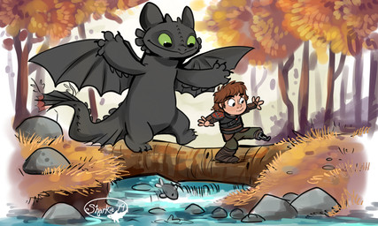 balancing black_body duo feral forest green_eyes log male membrane_(anatomy) membranous_wings outside plant river side_view tail tree walking wings wood sharkie19 calvin_and_hobbes dreamworks european_mythology how_to_train_your_dragon mythology hiccup_horrendous_haddock_iii toothless ambient_fish ambient_sealife aquatic dragon fish fury_(httyd) human mammal mythological_creature mythological_scalie night_fury scalie western_dragon 2019 5:3 crossover digital_media_(artwork) full-length_portrait portrait