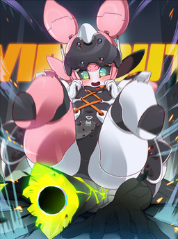 ambiguous_gender black_body black_sclera blush bodily_fluids butt_crush clothing falling falling_on_another female female_humanoid green_body green_eyes hair leotard looking_down machine multicolored_body navel_outline not_furry open_mouth open_smile pink_body pink_hair pseudo_hair sitting sitting_on_another smile spread_legs spreading sweat sweatdrop underneath_another white_body notama mihoyo zenless_zone_zero aria_(zenless_zone_zero) ethereal_(zzz) humanoid robot robot_humanoid 2026 digital_drawing_(artwork) digital_media_(artwork) hi_res