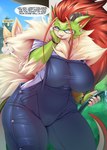 anthro ara_ara big_breasts blush breasts clothed clothing dialogue eyewear female fur glasses hair horn looking_at_viewer smile text thick_thighs mleonheart mythology melon_(mleonheart) dragon furred_dragon furred_scalie mythological_creature mythological_scalie scalie 2024 english_text hi_res