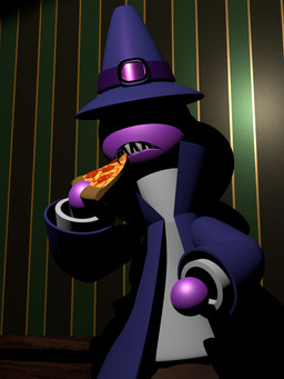 bottomwear brown_bottomwear brown_clothing clothing eating eating_food eyeless food hat headgear headwear leaning_on_wall male not_furry overcoat pizza pizza_slice purple_body purple_clothing sharp_teeth slim solo sphere_hands teeth deadhead_don arthur_harlow circlehead humanoid vampire 3:4 3d_(artwork) blender_(artwork) blender_cycles_(artwork) digital_media_(artwork)