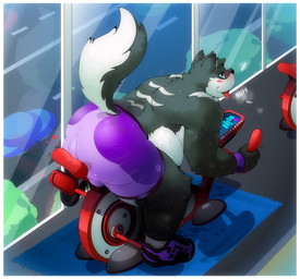 anthro athletic_wear belly bicycle big_belly big_butt biped blue_eyes blush bodily_fluids bottomwear breath bulge butt car chest_tuft clothing drooling electronics exercise eyebrows fangs fluffy fluffy_tail footprint footwear furgonomics gym gym_bottomwear gym_shorts half-closed_eyes heart_symbol inner_ear_fluff inside leaning legwear looking_at_viewer looking_back male monitor mostly_nude narrowed_eyes obese obese_anthro obese_male open_mouth overweight overweight_anthro overweight_male panting pawprint plant raised_tail rear_view rug saliva shoes shorts sitting smile sneakers socks solo sound_effects sweat tail teeth thick_eyebrows thick_thighs tight_clothing tongue tongue_out tree tuft vehicle window workout wristband digitslayer chubs_(chubs) canid canine canis mammal wolf 2015 absurd_res hi_res