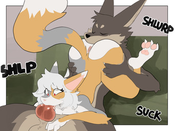 3_toes animal_genitalia animal_penis anthro anthro_on_anthro anthro_penetrated anthro_penetrating anthro_penetrating_anthro balls canine_genitalia canine_penis cunnilingus dipstick_ears dipstick_tail duo ear_markings erection feet female female_penetrated fur furniture genitals grey_body grey_fur hair knot male male/female male_penetrating male_penetrating_female markings multicolored_ears nude nude_female nude_male oral orange_body orange_fur pawpads penetration penis pink_pawpads reclining sex sofa tail tail_markings tan_body tan_fur toes vaginal white_body white_fur white_hair retromander third-party_edit arcanis_(hahaluckyme) borko_(barkwoofawoo) calico_cat canid canine canis domestic_cat felid feline felis mammal wolf 2026 4:3 absurd_res color_edit colored digital_drawing_(artwork) digital_media_(artwork) hi_res