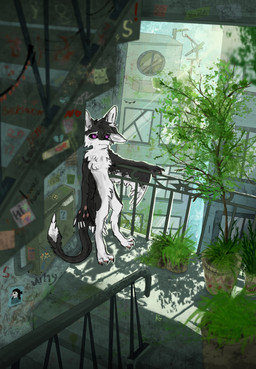 3_fingers 3_toes 4_ears abandoned abandoned_building against_surface against_wall ambiguous_gender anthro biped black_body black_claws black_feathers black_finger_claws black_fur black_sclera black_tail black_toe_claws building chest_tuft city city_background cityscape claws countershade_fur countershading day delusional detailed_background digitigrade exclamation_point feathered_wings feathers featureless_crotch feet fence finger_claws fingers fur graffiti grass hair leaning light markings metal_fence modern_architecture moss multi_ear multicolored_body multicolored_fur multicolored_tail nude nude_anthro outside pawpads paws pink_pawpads plant plant_pot poster potted_plant purple_eyes references shadow slim smiley_face solo standing sunlight tail text toe_claws toes tree tuft tufted_fur urban white_body white_claws white_feathers white_fur white_tail white_wings window winged_arms wings grifon 67_(meme) night_in_the_woods fyr_(fenrir784) mae_borowski avali avian bird 2026 absurd_res colored detailed digital_drawing_(artwork) digital_media_(artwork) english_text hi_res shaded signature maleherm_(lore)